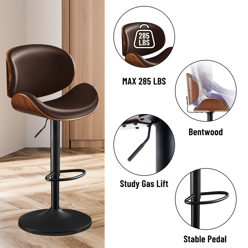 Modern Adjustable Swivel Barstools, Brown