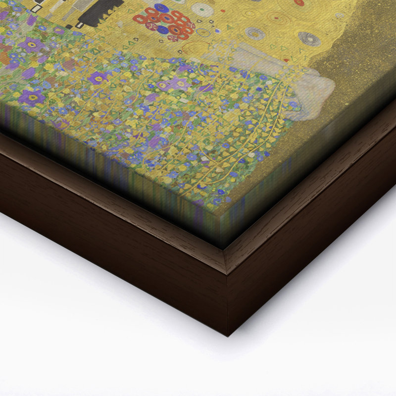 Gustav Klimt - The Kiss No1, 18"H x 24"W, Canvas, Brown Framed