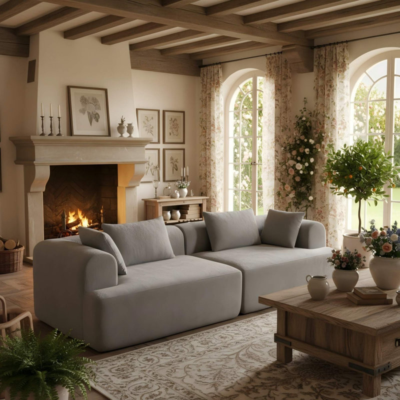 96.06" Wide 2-Seater Sectional Sofa, No Assembly Required Cloud Sofa for Living Room, Gray