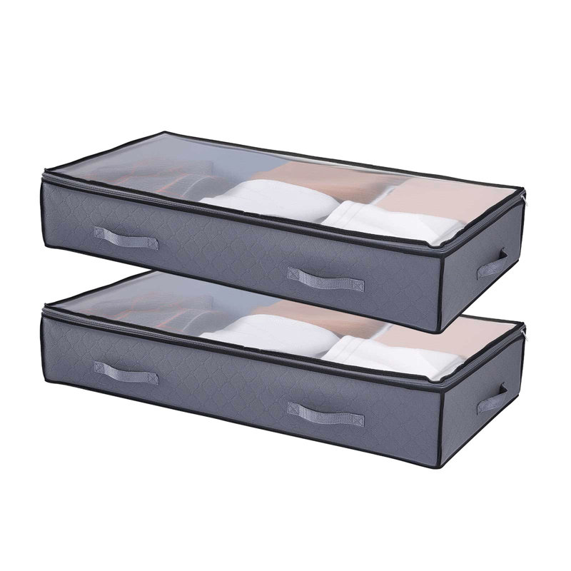 Boîte de rangement à chaussures empilable de 90 L à placer sous le lit (lot de 2) avec couvercle transparent, en matériau non tissé inodore, pliable pour un gain de place, idéal pour ranger couvertures, oreillers, vêtements de saison, livres, etc.