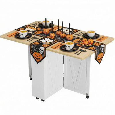 Folding Dining Table with Drawer and Storage, Folding Kitchen Table with 6 Wheels, Suitable for Kitchens, Apartments, Small Spaces