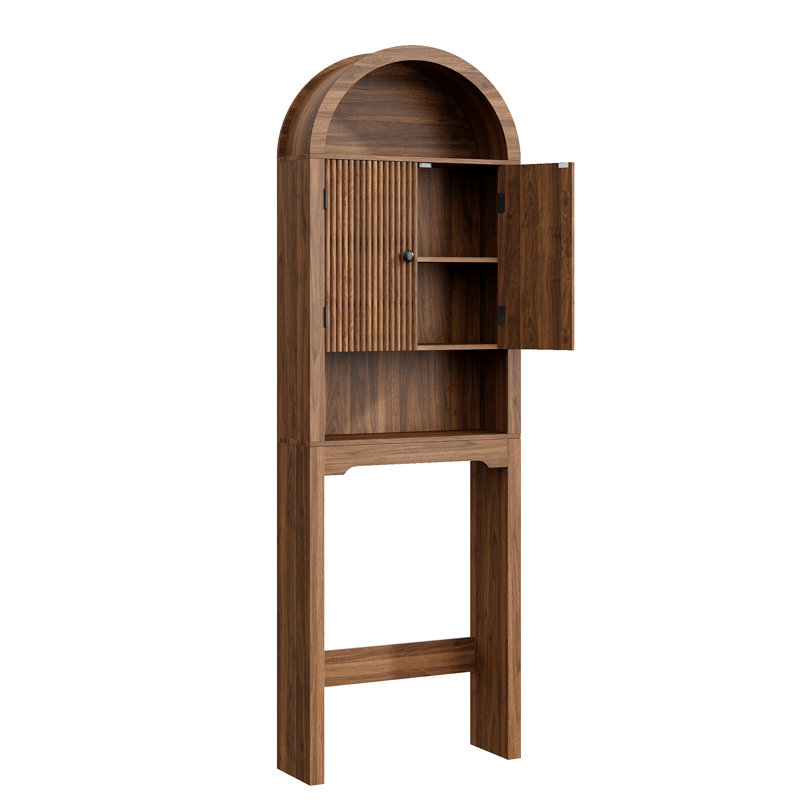Armoire de rangement indépendante en arc de cercle au-dessus des toilettes, Noyer