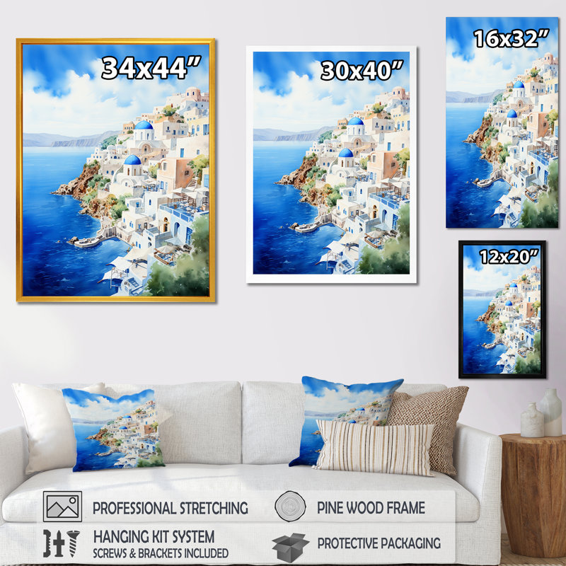 Îles grecques, Santorini Village Dreams II, Cadre simple argenté, H 40 po x l 30 po x P 1,5 po