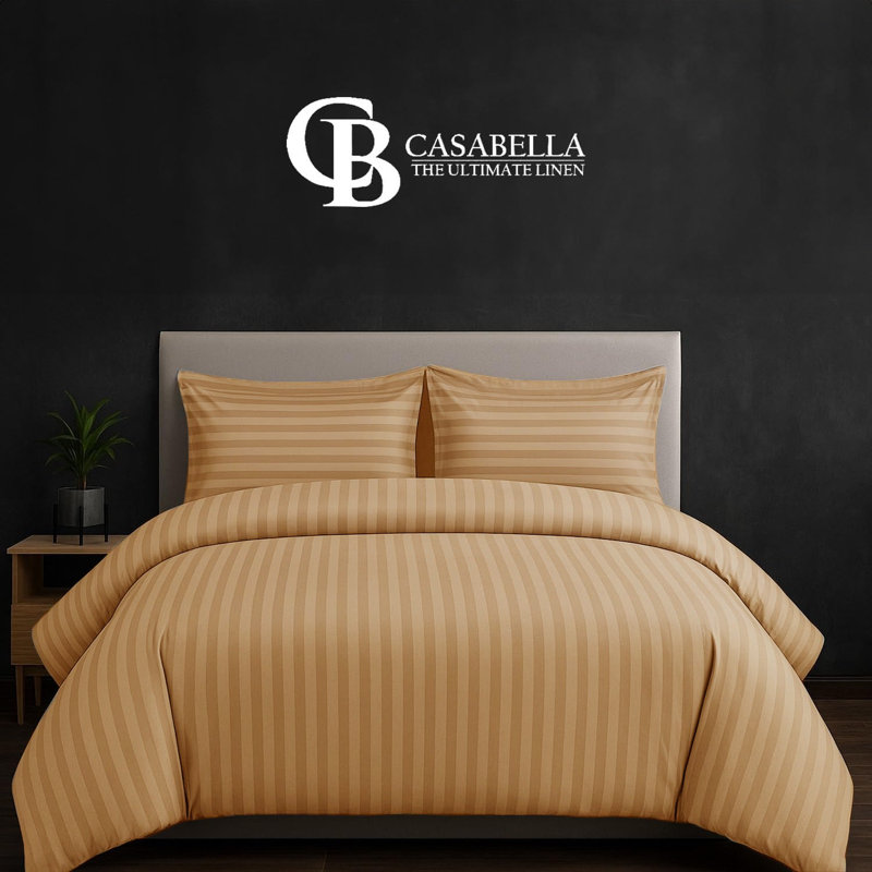 Striped Duvet Cover Set, Double Duvet Cover + 3 Additional Pieces, Ochre