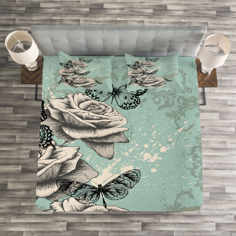 Adelinah Polyester Floral Bedspread with Pillow Shams, 220 x 220 cm Bedspread - 2 Shams