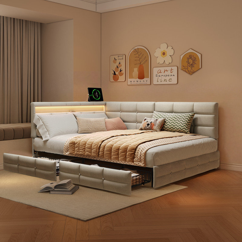 Daybed, European Double (140 x 200 cm), Beige