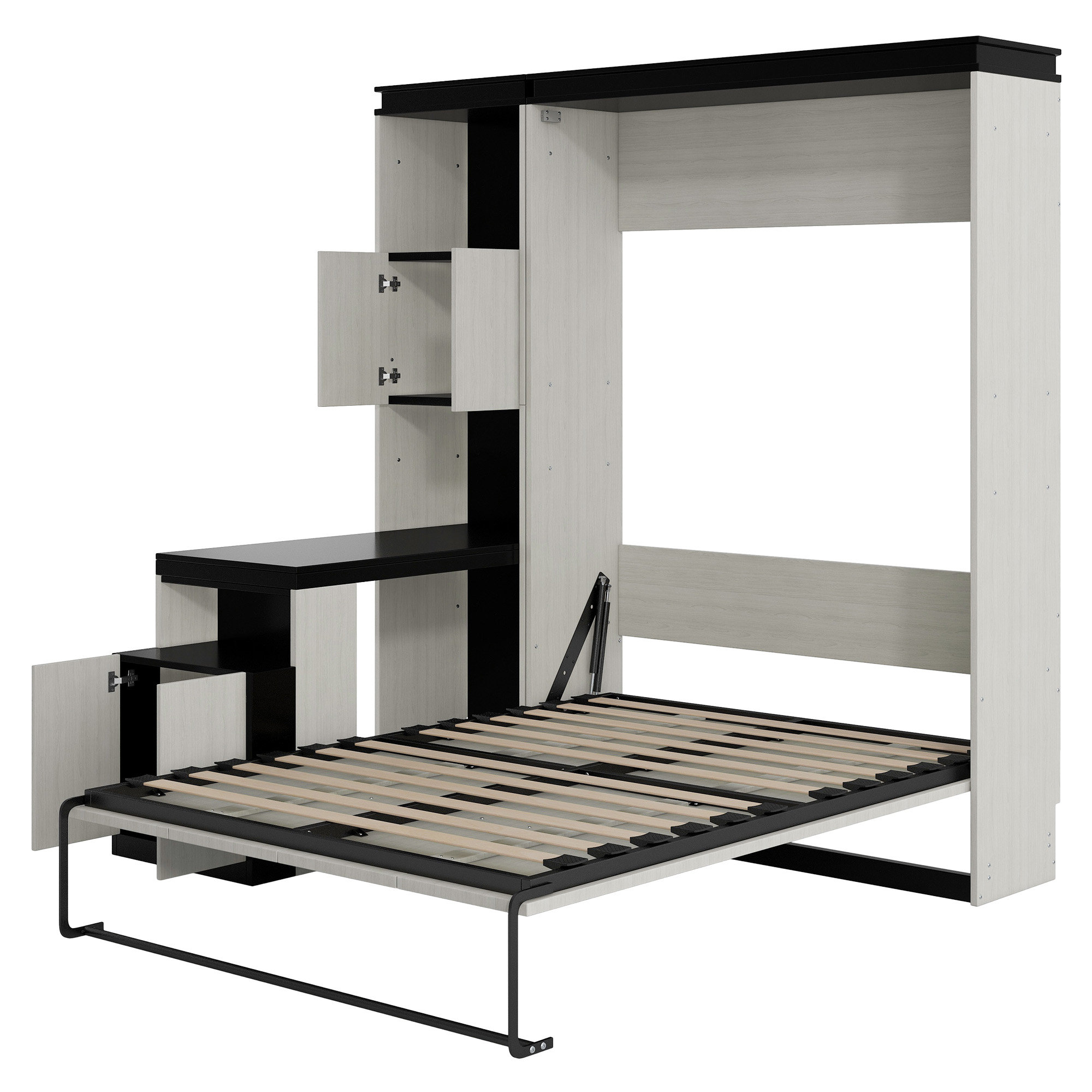 Hokku Designs Full Size Murphy Beds With Opening Desk, 12 Pine Wood