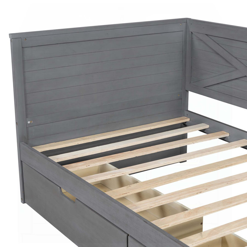 Charmant lit de jour en bois avec deux tiroirs et garde-corps rustique, idéal pour la décoration intérieure et une solution de rangement généreuse