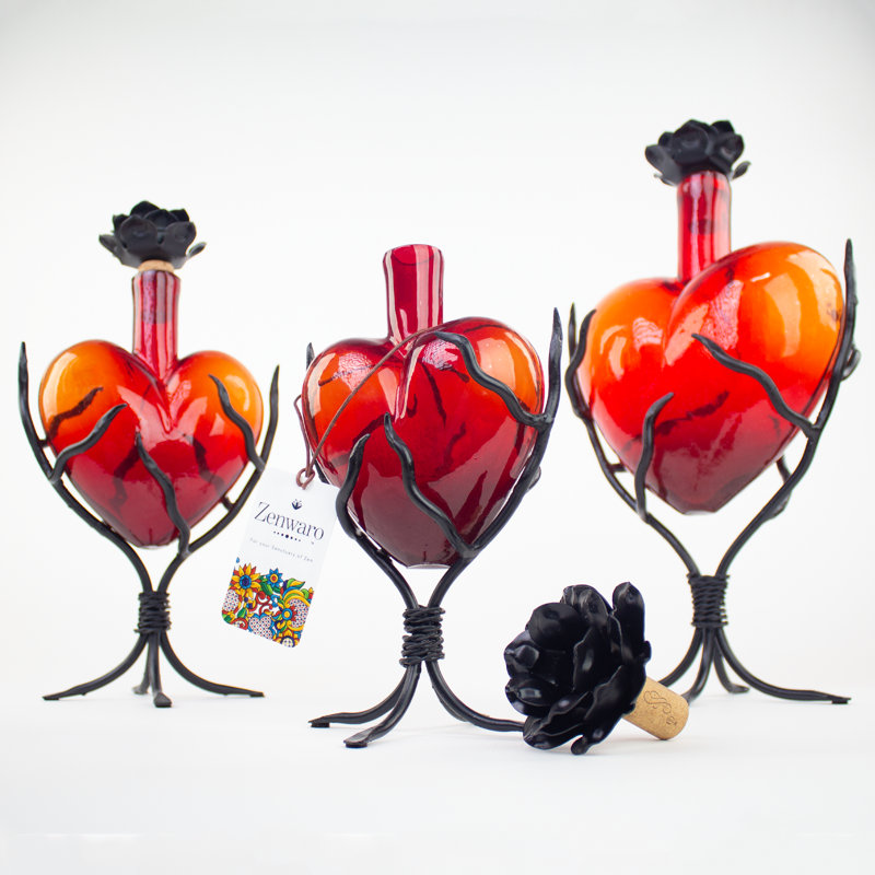 Anibar Handmade Glass Decorative Bottle, 17" H x 10" W x 6" D, Red