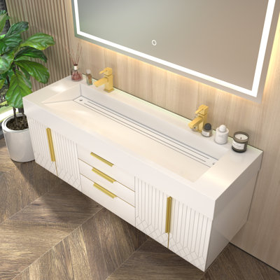 Milana  Floating Bathroom Vanity With Reinforced Acrylic Double Sink In Gloss White