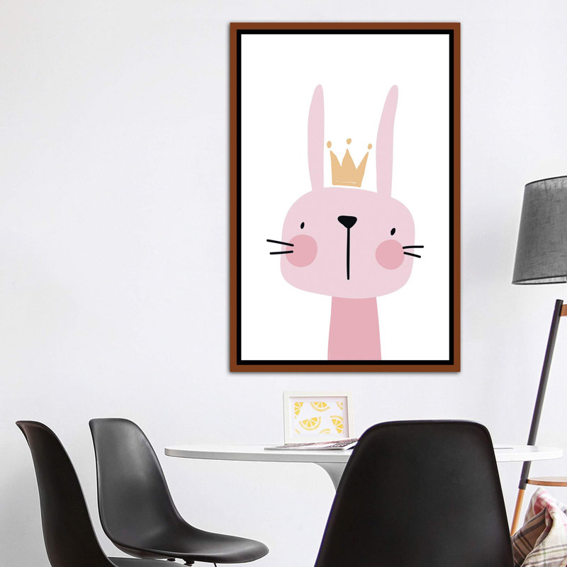 Lapin rose - impression d'art graphique, H 60 po x l 40po x P 1,5 po, Toile avec cadre brun, Pas de tapis