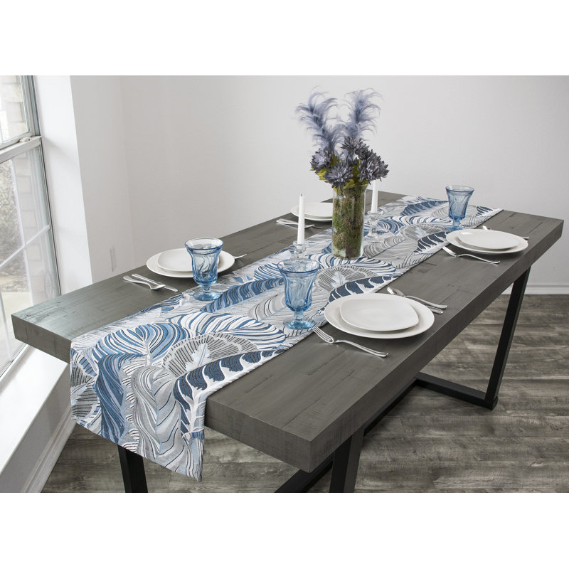 Chenille Beach Blue And Gray Elegant Table Runner, 90" x 16.5"