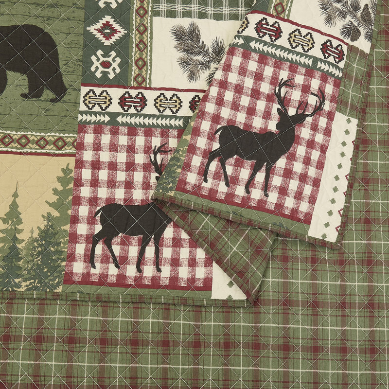 King Size Red and Green Cotton Reversible Quilt Set