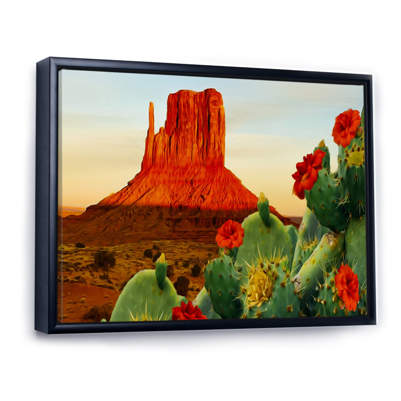 «Blooming Cactus In Texas», reproduction sur toile, H 30 po x l 40 po x P 1,5 po, Cadre flottant noir
