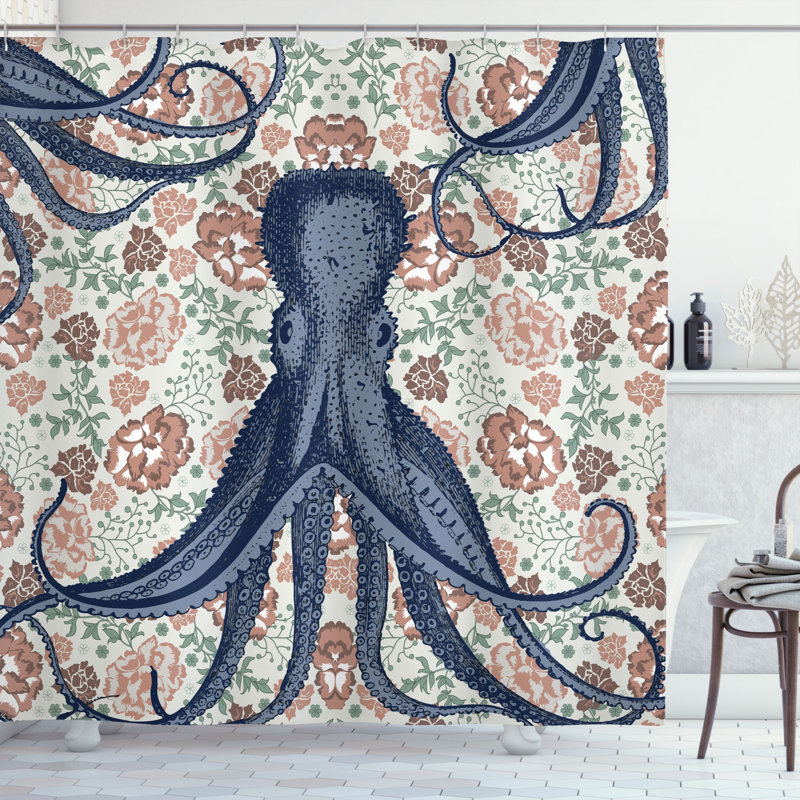 Ensemble de rideau de douche Octopus + crochets, H 69 po x l 105 po
