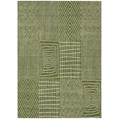 10' X 14' Olive Green Geometric Washable Indoor Outdoor Area Rug