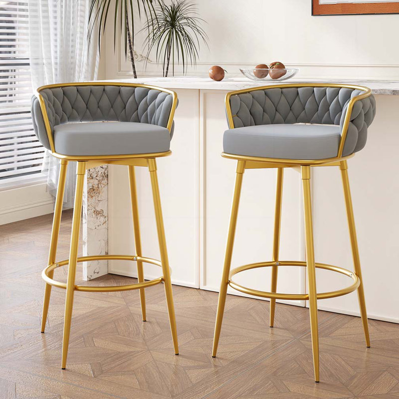 Cecilia  Upholstered Swivel Bar Stool, Gray