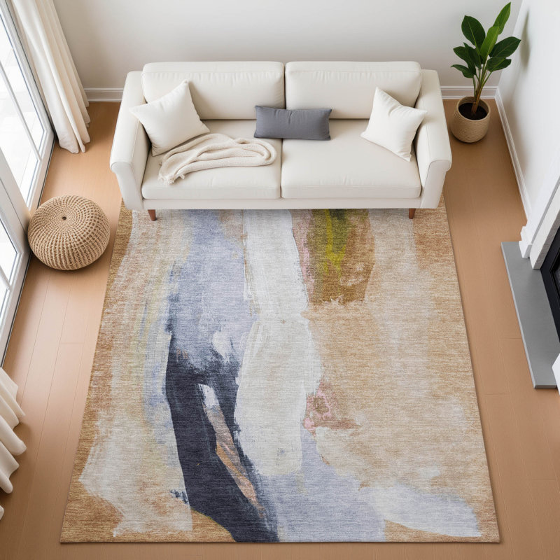 Premium Machine Washable Mouton AMF1987 Abstract Rug, Rectangle 10' x 14'