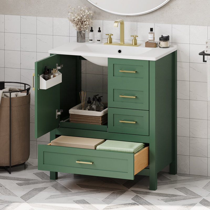 Ensemble de meuble-lavabo 30 po avec lavabo, Vert, Or