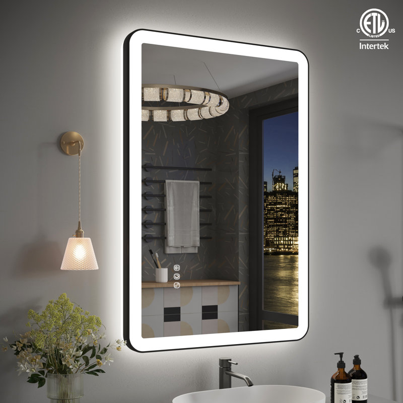 Natalin LED Wall Mirror, 36" x 24", Matte Black, Rectangle