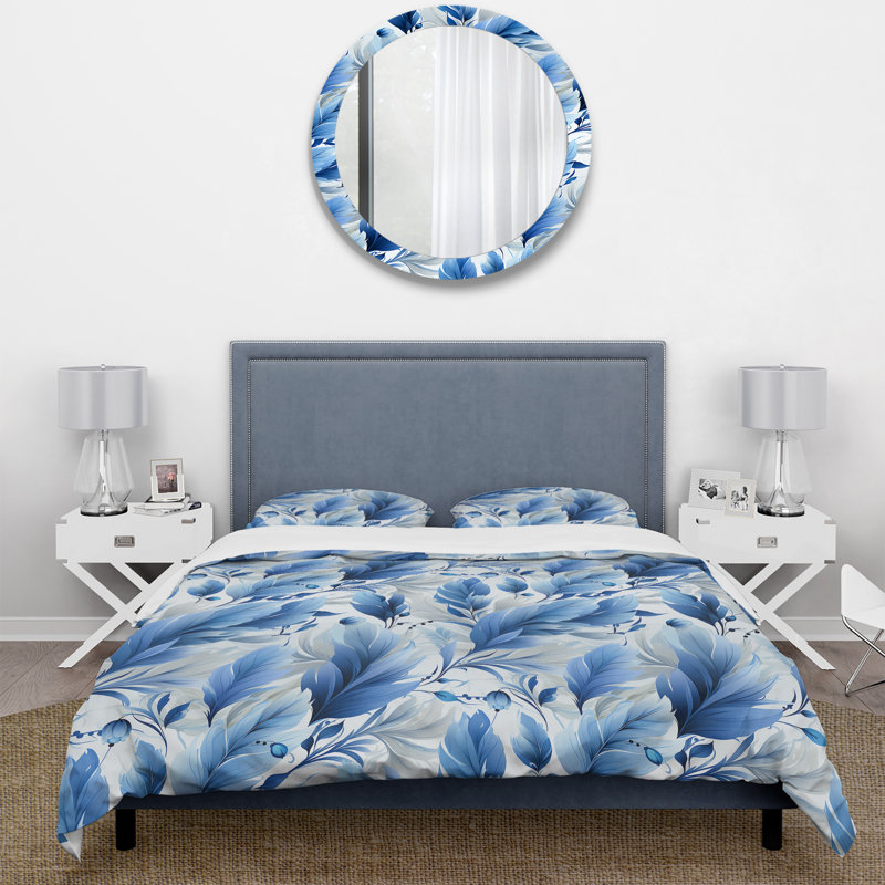 Ensemble de housse de couette Sapphire Blue Dove Feathers II, Housse de couette pour grand lit et 2 taies décor