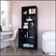 Élégante bibliothèque noire à 2 portes avec rangement dissimulé et tablettes spacieuses, pour un décor moderne et traditionnel.-463562882