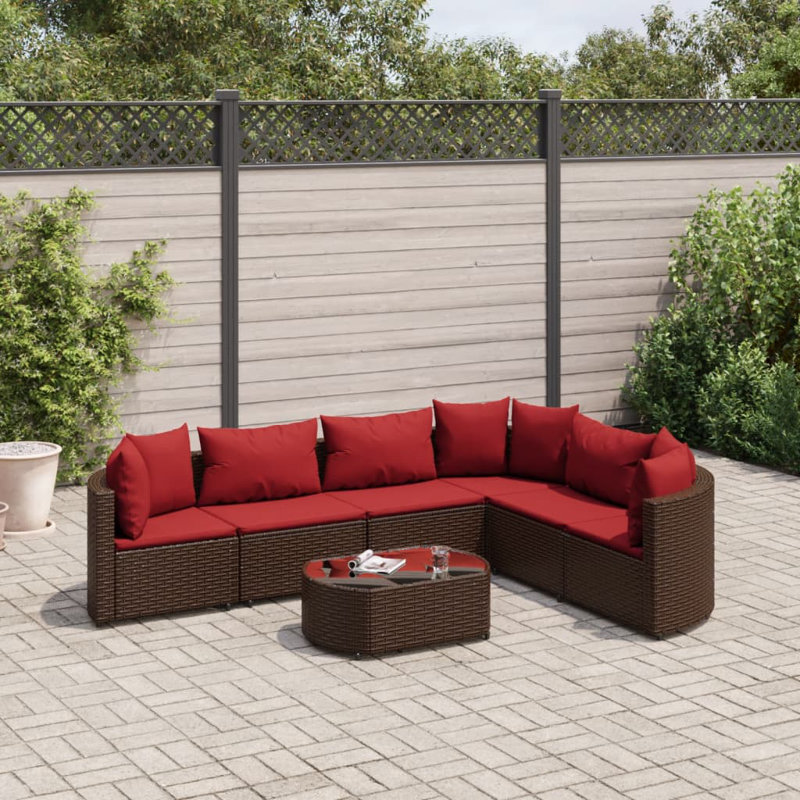 Latitude Run® Patio Sofa Set With Cushions Poly Rattan, Brown, 6, Cinnamon Red