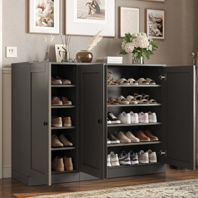 Armoire à chaussures 100% en bois massif avec portes Shaker, tablettes réglables, rangement modulaire pour vestibule, l 48,5 po x H 35,75 po