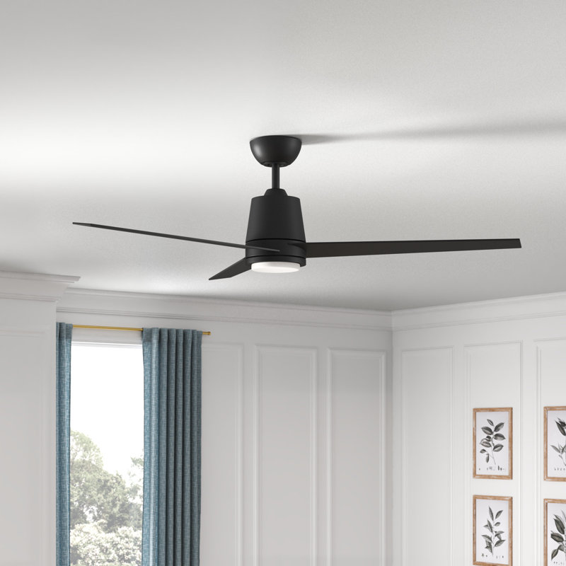 Ameelah 56" 3 - Blade LED Standard Ceiling Fan in Matte Black with Remote Control and Light Kit Included, Matte Black