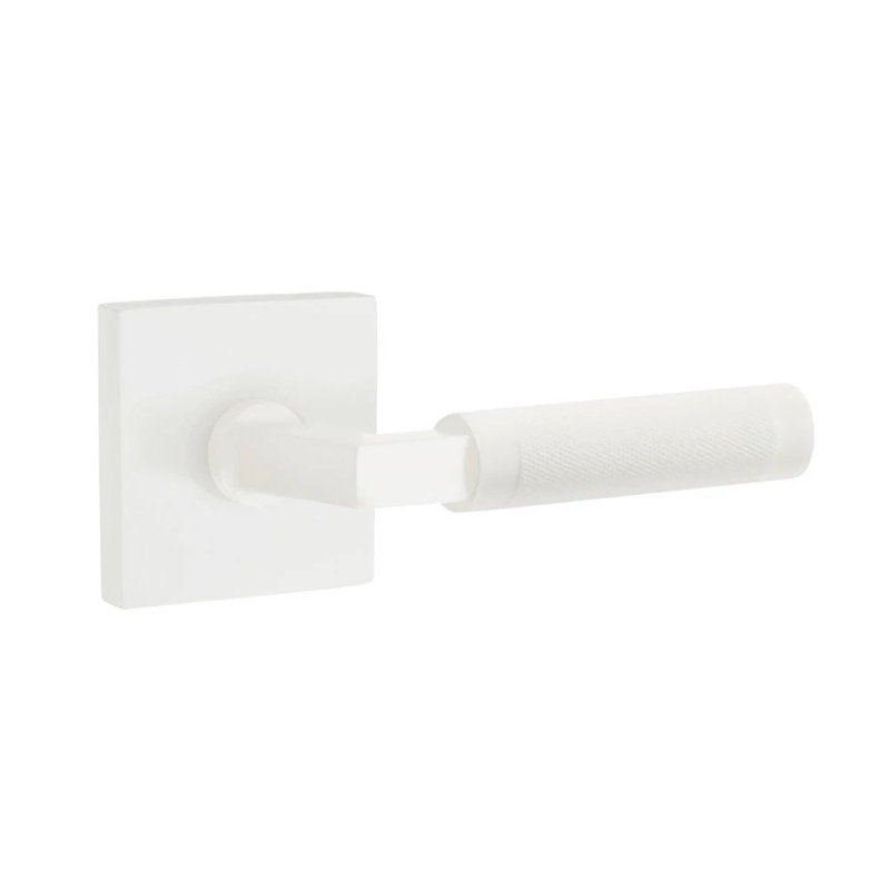 Mortaise intérieure Emtek Select avec rosette carrée et tige carrée en L, levier moleté, Gauche, Nickel poli
