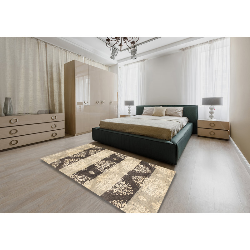 Tapis brun/gris zone contemporaine, Rectangle 5 pi x 7 pi