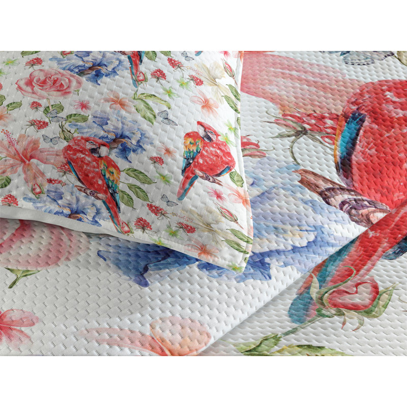 Parrot Coastal Polyester Floral Coverlet, King Bedspread + 2 Shams