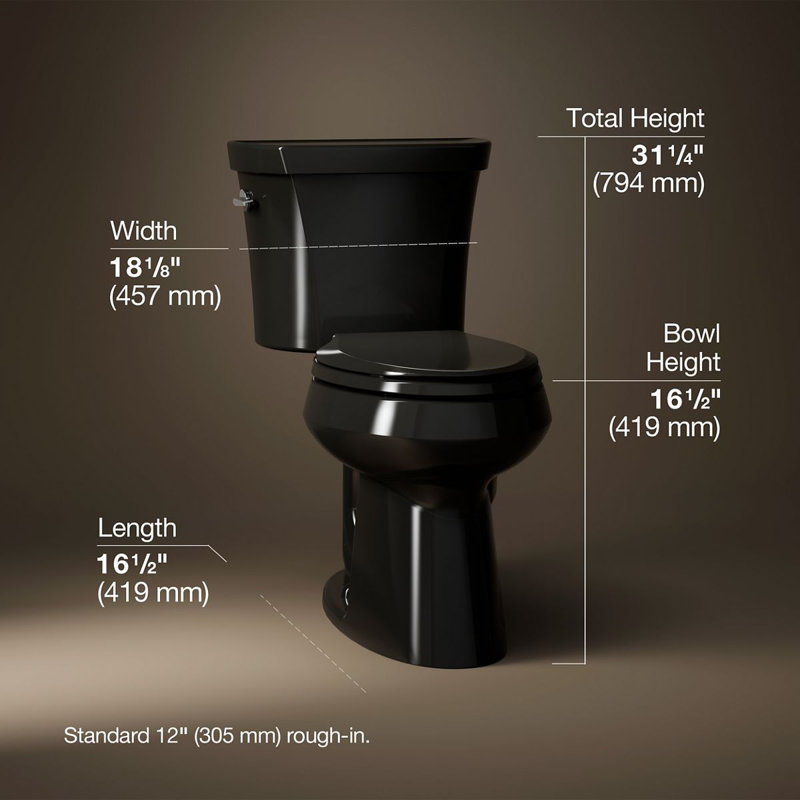 Highline™ 1.6 GPF Elongated Two-Piece Toilet, Black, Left-Hand