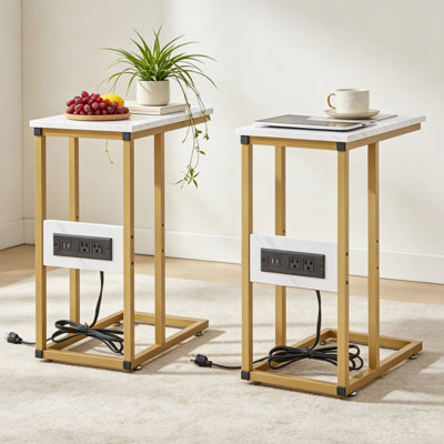 Table de bout en C avec USB et prises intégrées Table de canapé avec station de charge pour le salon