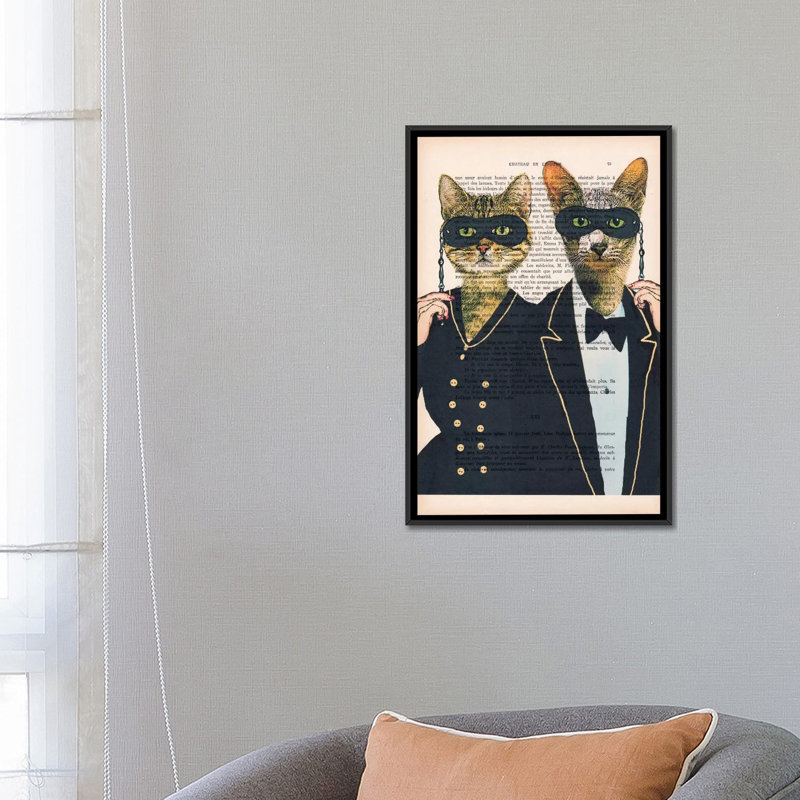 «Vintage Paper Series: Party Cats», impression sur toile, Toile avec cadre noir, H 48 po x l 32 po x P 1,5 po, Pas de tapis