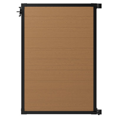 6ft H x 4ft W Edgewood Privacy Fence Gate, Composite Fence Gate Kit with Aluminum Frame, Woodgrain Boards, No-Dig Install, UV Resistant Outdoor Gate for Backyard Patio or Pool, Walnut Brown BLI19116