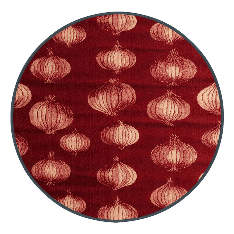  Tapis rouge lavable avec légumes et oignons, Rond 3 pi