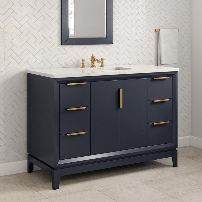 Elizabeth 48" Single Bathroom Vanity Set with Mirror, Monarch Blue, Gold 