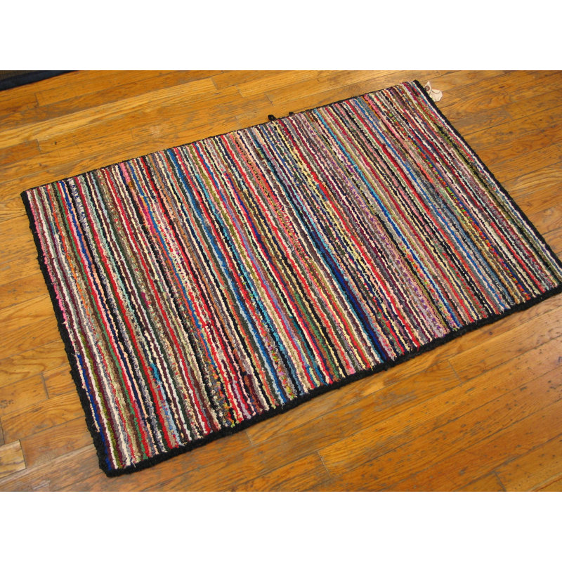 Petit tapis crocheté américain moderniste à rayures multicolores