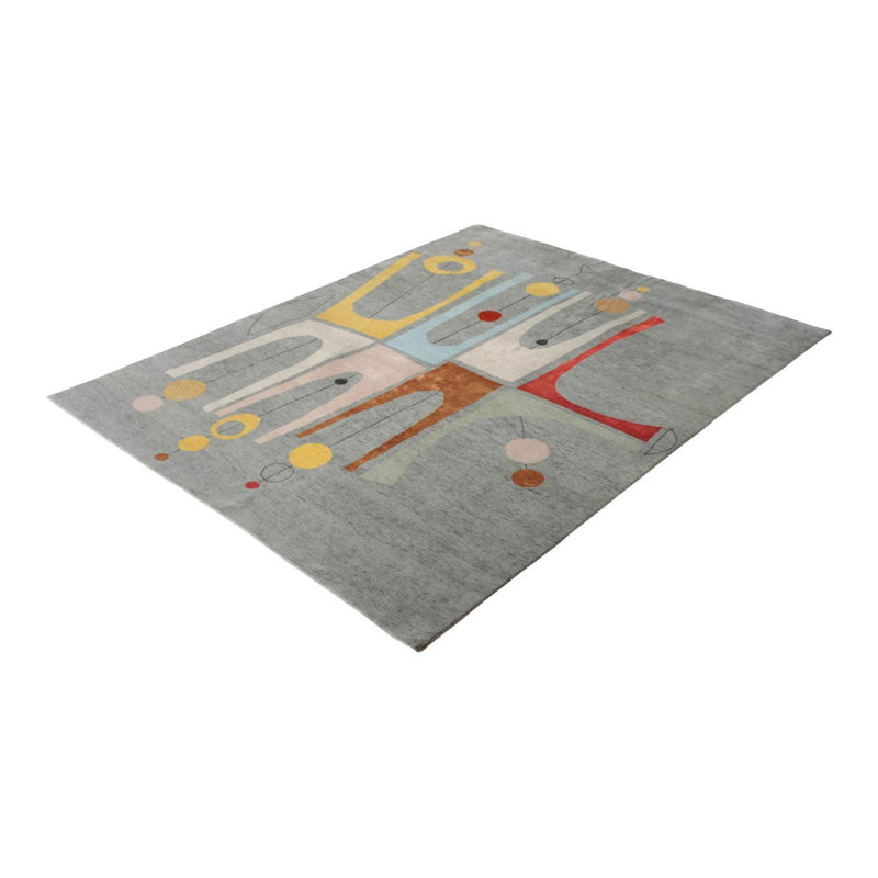 Mid Century Modern Hand Knotted Geometric Area Rug, Rectangle 12' x 16'