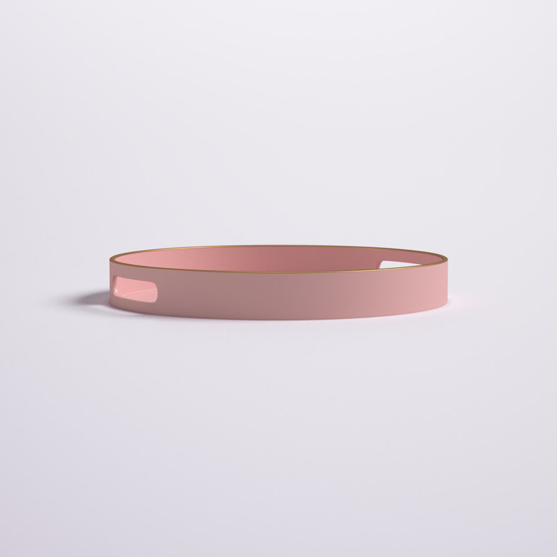 Estepp 13” Round Decorative Pink Plastic Tray With Gold Trim, 1.7" H x 13" W