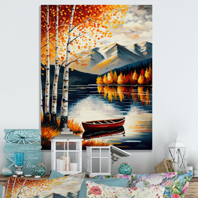 " Red And Orange Birch Trees By The Lake VII "