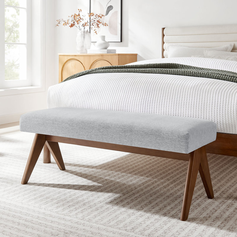 Banc rembourré en tissu Lyra, Gris clair, H 18,50 po x l 47 po x P 18 po