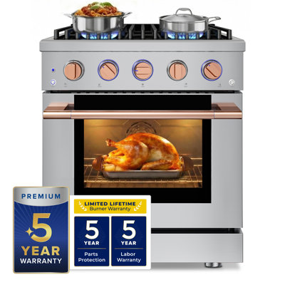 Hauslane 30" Gas Range In Stainless Steel | 4 Burners Up To 20,000 Btus | 4.2 Cu. Ft. Convection Oven With 5 Rack Positions | Convertible Ng/Lp | Cool-Touch Triple-Layer Door Rose Gold
