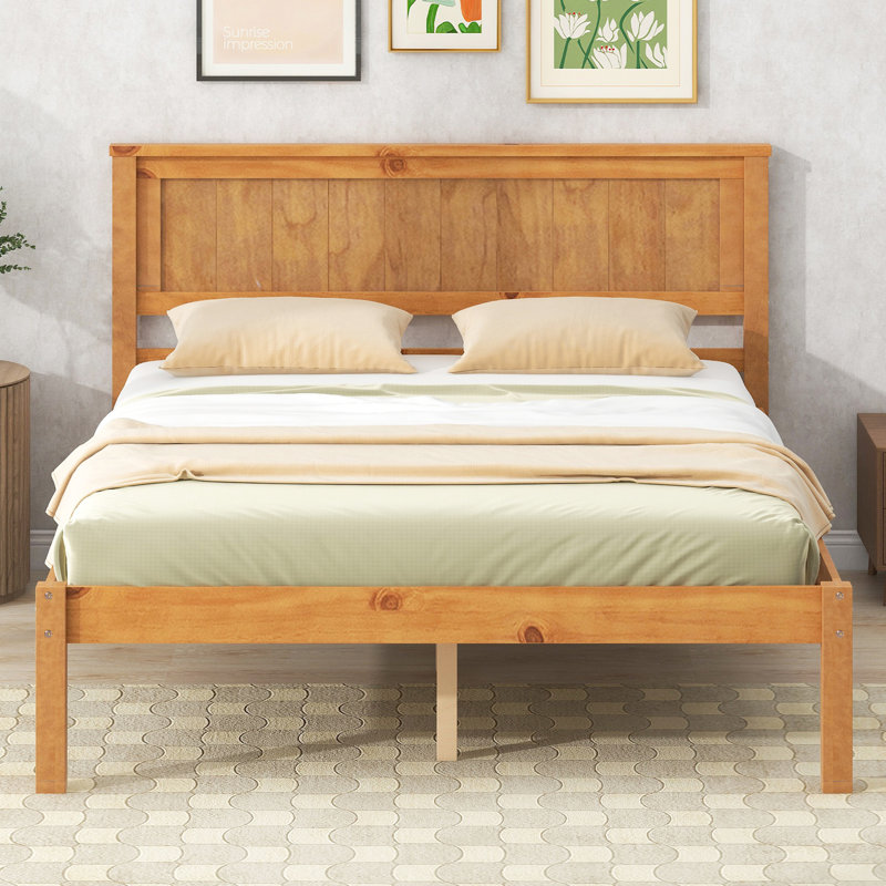 Structure de lit plateforme complète avec tête de lit en chêne - support de lattes en bois, aucun besoin de sommier robuste non nécessaire
