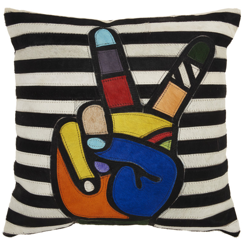 Striped Leather/Suede Throw Pillow