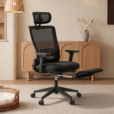 Foldable Office Chair, Ergonomic Mesh Task Chair with Recline Function, Home Office Chair with 2D Headrest , 4D Armrest and Footrest, Adjustable Height & Lumbar Support& W-shaped Seat Cushion
