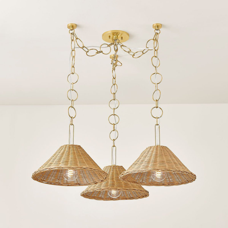Dalia 38.5" 3-Light Wicker Cone Chandelier