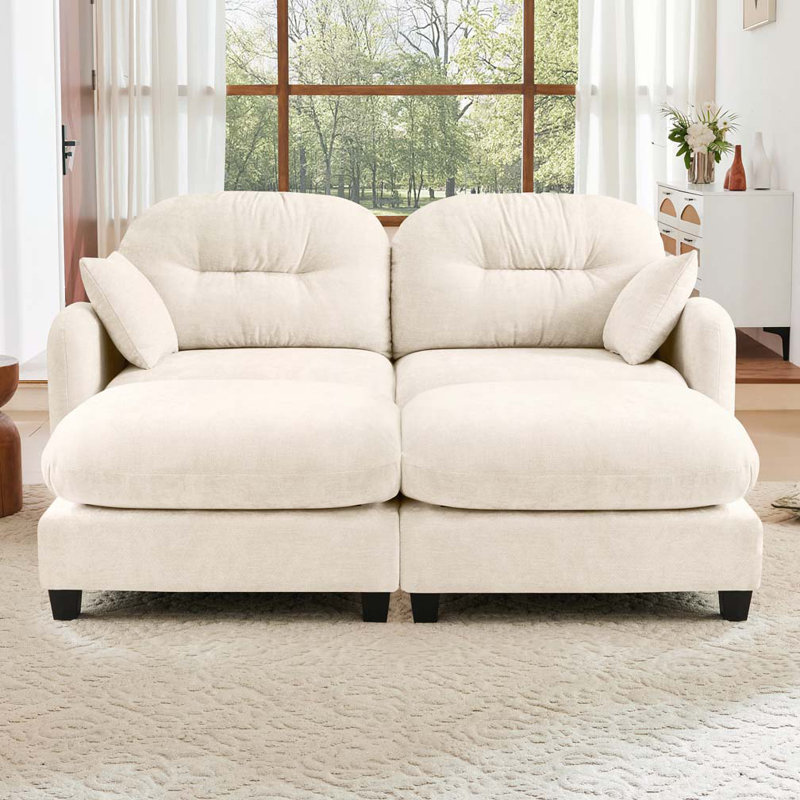 Canapé modulaire en chenille 2 places avec 2 coussins et 2 repose-pieds, H 36,6 po x l 74 po x P 34,2 po, 2, Beige
