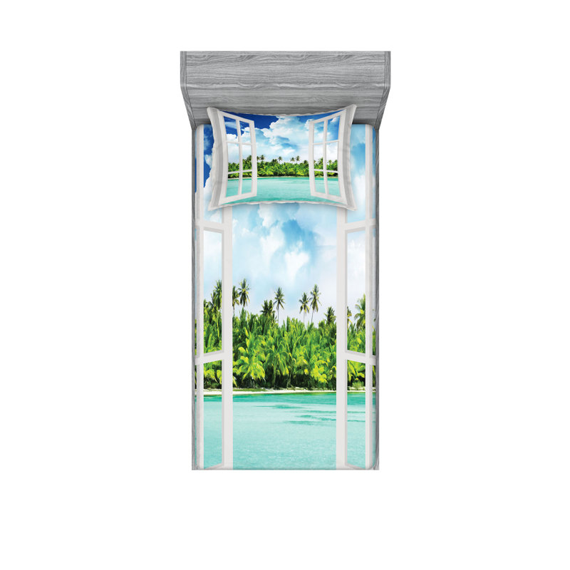 Ensemble de draps et taies décoratives Ambesonne, vert turquoise et bleu, Ensemble de draps pour taille de lit simple TG ave